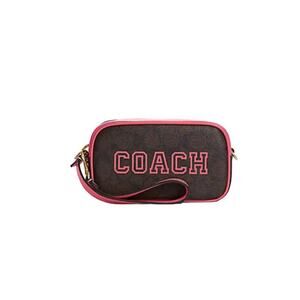 Coach Women Jamie Wristlet In Signature Canvas With Varsity Motif Pink